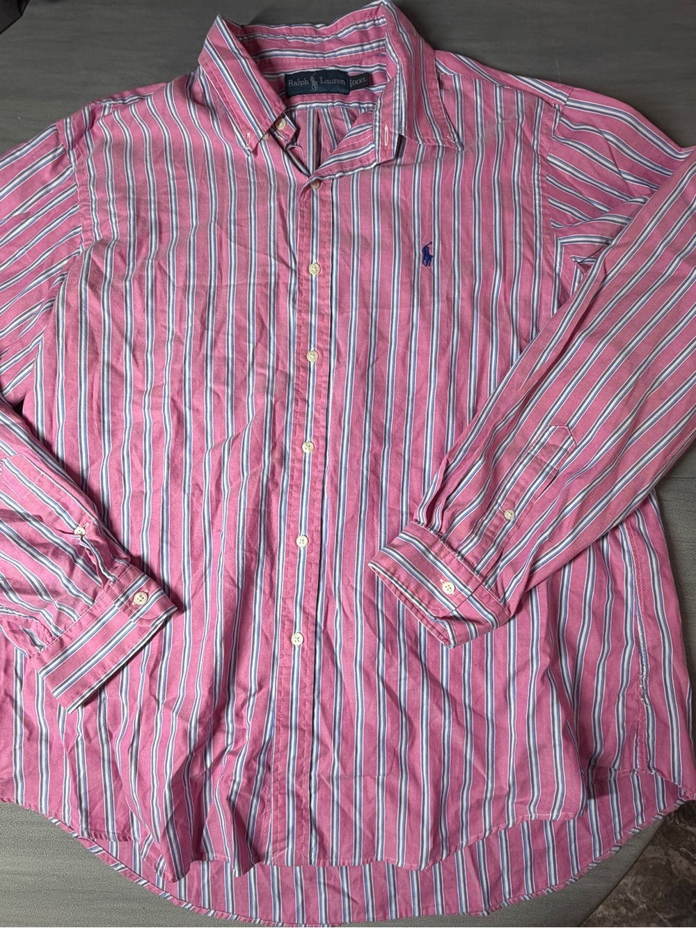 Ralph Lauren Pink Blue Striped Pony Button Down XXL